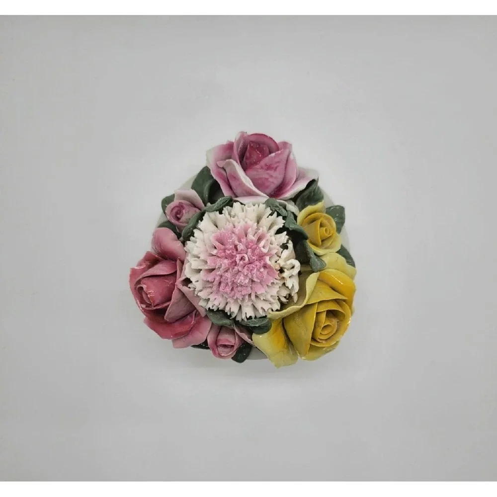 Dresden Porcelain Pink And Yellow‎ 3D Roses Compodimate